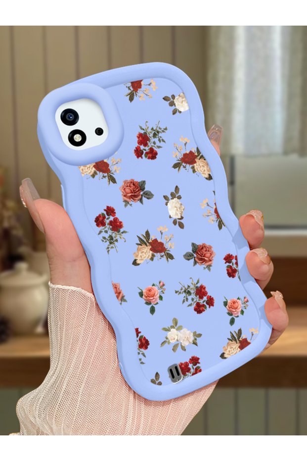 Realme C20 Compatible Shockproof Simple Blue Silicone Phone Case Cover Flower Pattern