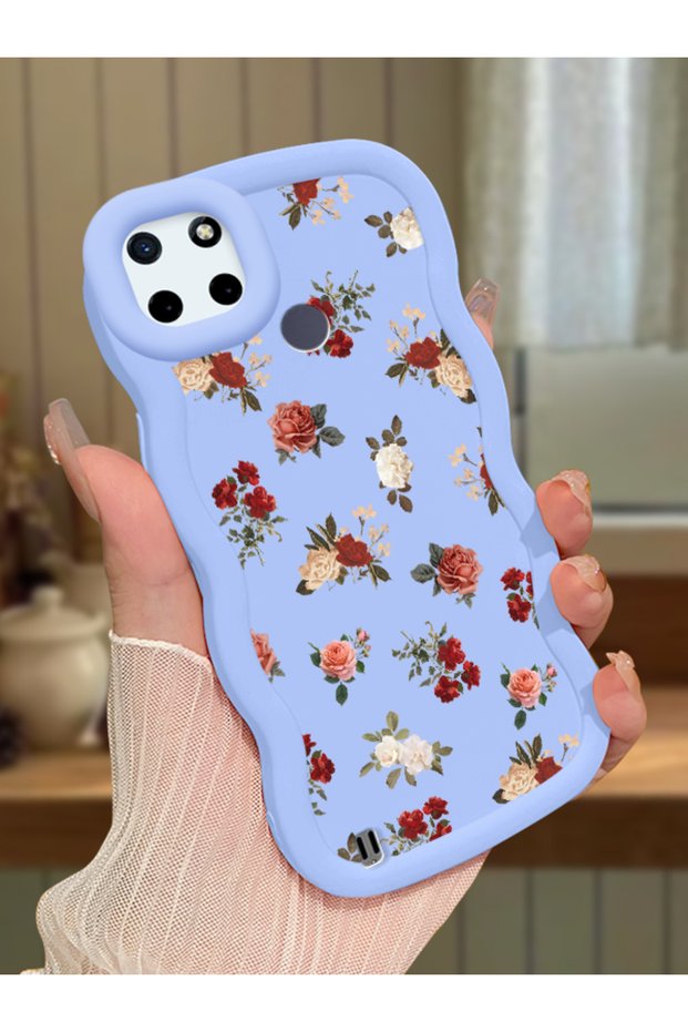 Realme C21Y Compatible Shockproof Simple Blue Silicone Phone Case Cover Flower Pattern
