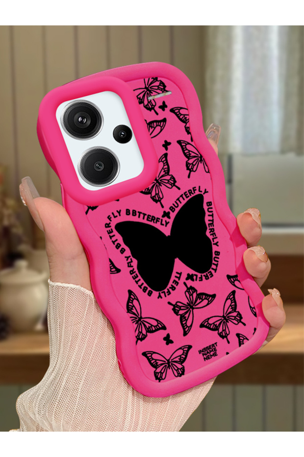 Redmi Note 13 Pro Plus 5g Compatible Shockproof Simple Red Silicone Phone Case Butterfly Pattern