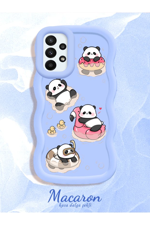 Simple Blue Silicone Phone Case Panda Pattern Compatible with Samsung Galaxy A23 Shockproof