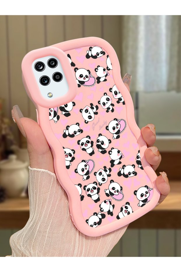 Samsung Galaxy M12 Compatible Shockproof Simple Pink Silicone Phone Case Panda Pattern