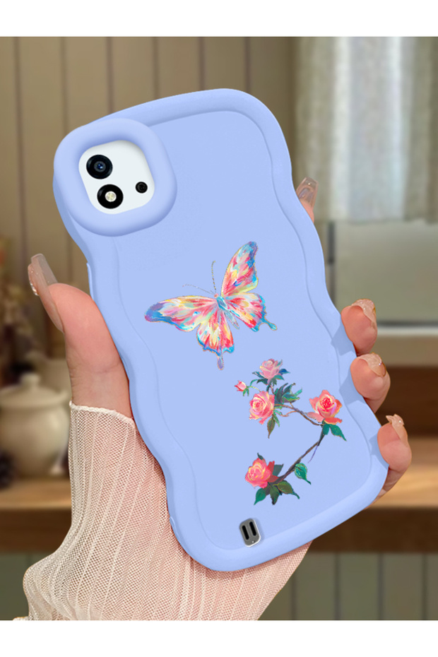 Realme C20 Compatible Shockproof Simple Blue Silicone Phone Case Butterfly Pattern