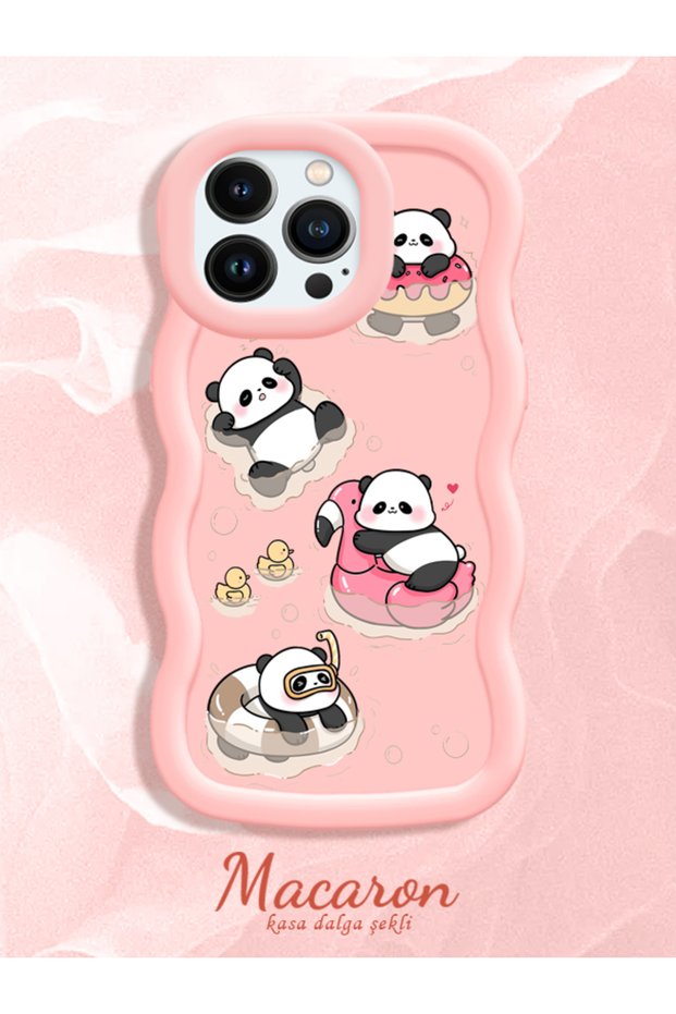 Simple Pink Silicone Phone Case Panda Pattern Compatible with iPhone 13 Pro Max Shockproof