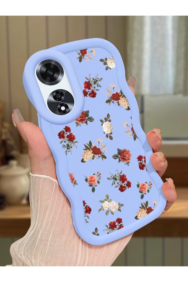 Oppo A60 Compatible Shockproof Simple Blue Silicone Phone Case Cover Flower Pattern