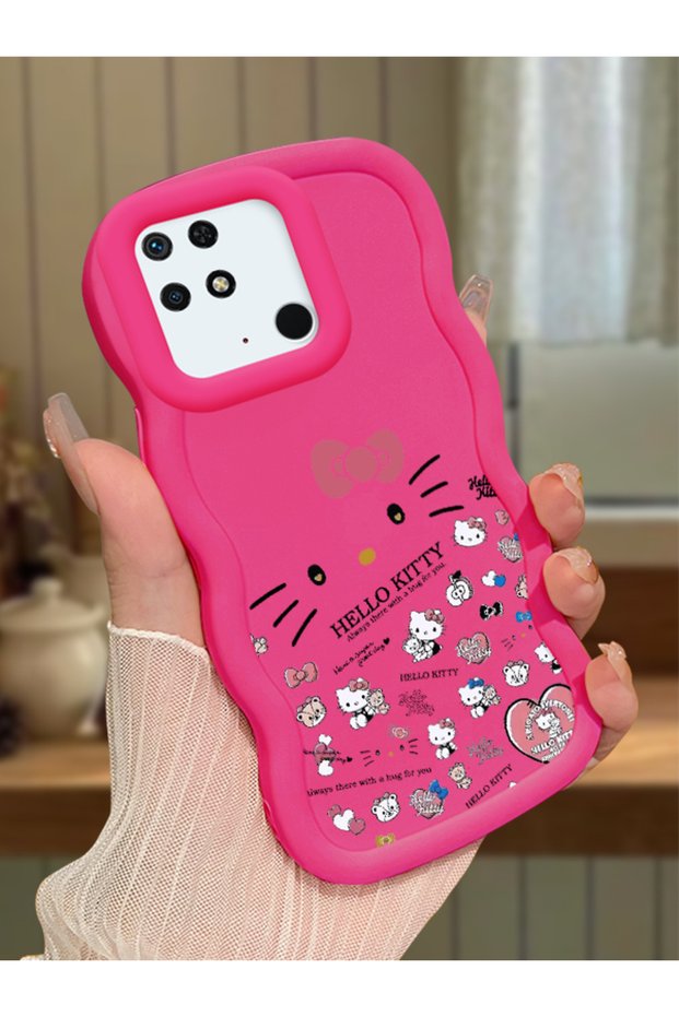 Redmi 10C Compatible Shockproof Simple Red Silicone Phone Case Hello Kitty Pattern