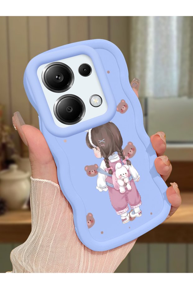 Poco M6 Pro 4g Compatible Shockproof Simple Blue Silicone Phone Case Girl Pattern