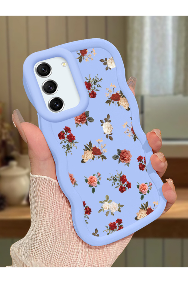 Samsung Galaxy S21 Fe Compatible Shockproof Simple Blue Silicone Phone Case Cover Flower Pattern