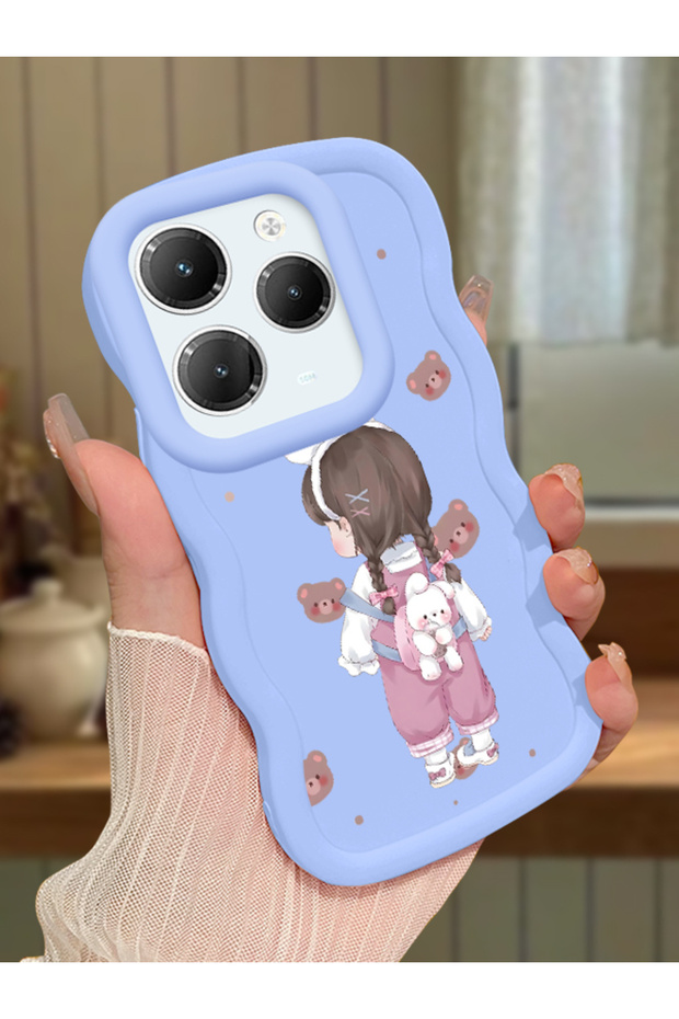 Infinix Hot 40 Compatible Simple Blue Silicone Phone Case with Girl Pattern, Shockproof