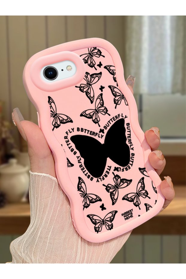 iPhone Se 2020 Compatible Shockproof Simple Pink Silicone Phone Case Butterfly Pattern