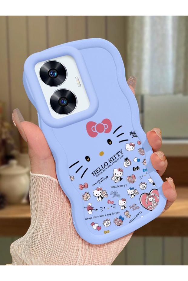 حافظة هاتف من السيليكون الأزرق البسيط المقاوم للصدمات متوافقة مع هاتف Realme C55 بنمط هالو كيتي
