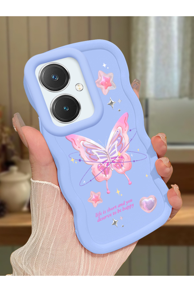 Vivo Y27 Compatible Shockproof Simple Blue Silicone Phone Case Butterfly Pattern