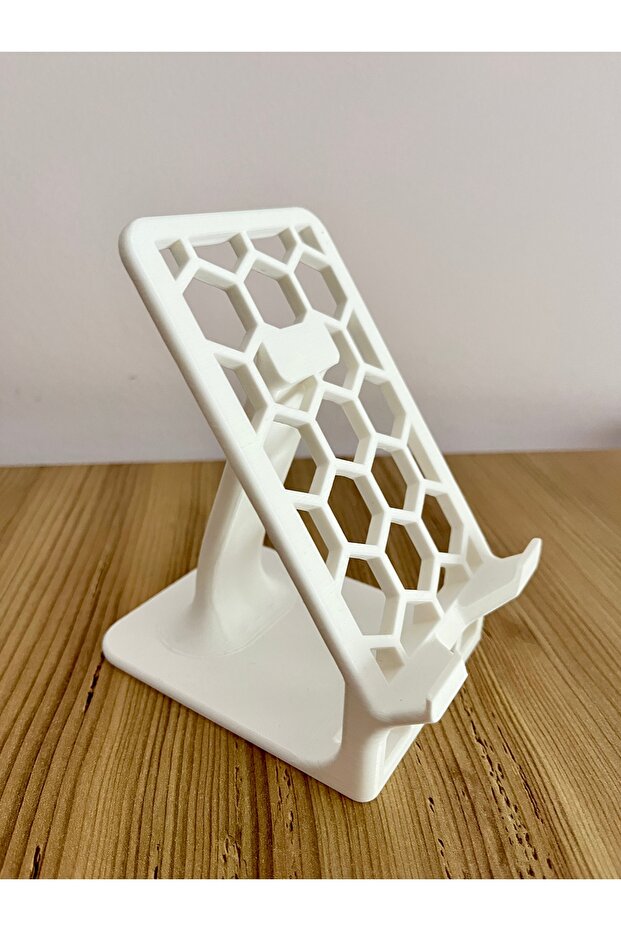 Phone Stand - Desk Phone Holder - Tablet Stand - Honeycomb Design - White