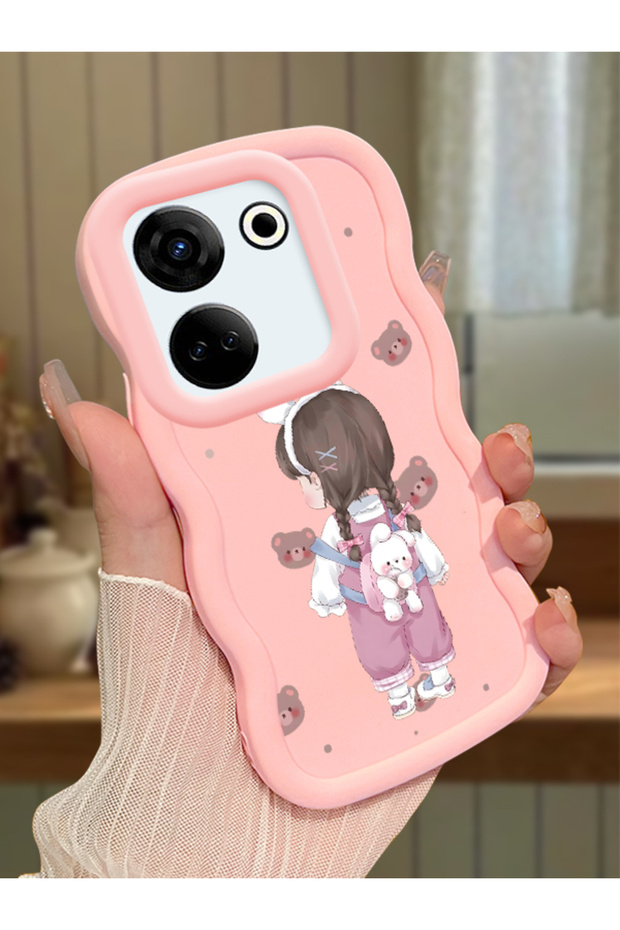 Case for Tecno Camon 20 Pro 4g Compatible Shockproof Simple Pink Silicone Phone Cover Girl Pattern