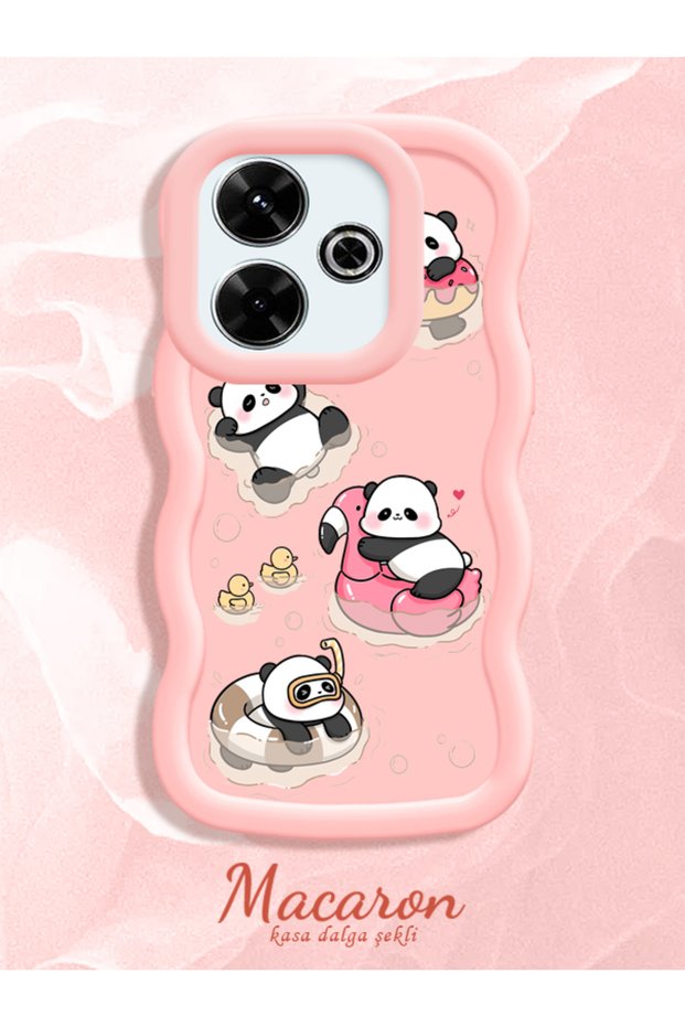 Simple Pink Silicone Phone Case Panda Pattern Compatible with Redmi 13 4g Shockproof