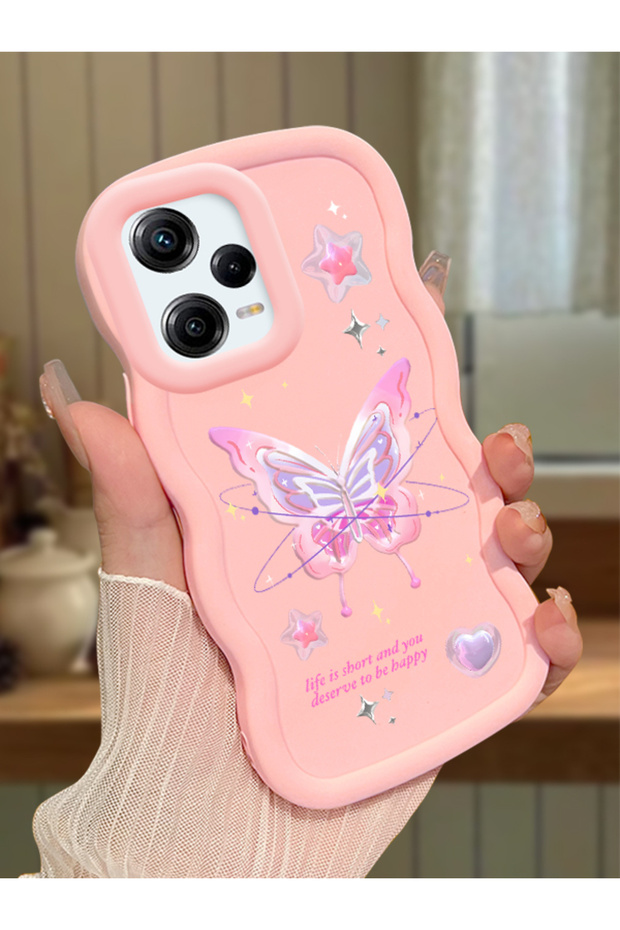 Redmi Note 12 Pro 5g Compatible Shockproof Simple Pink Silicone Phone Case Butterfly Pattern