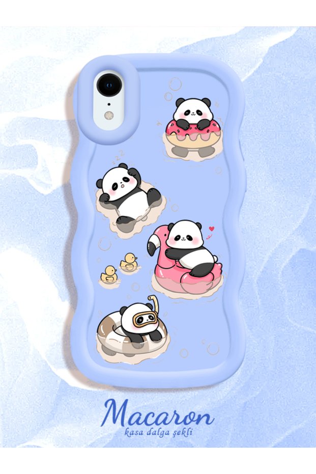 Simple Blue Silicone Phone Case Panda Pattern Compatible with iPhone Xr Shockproof