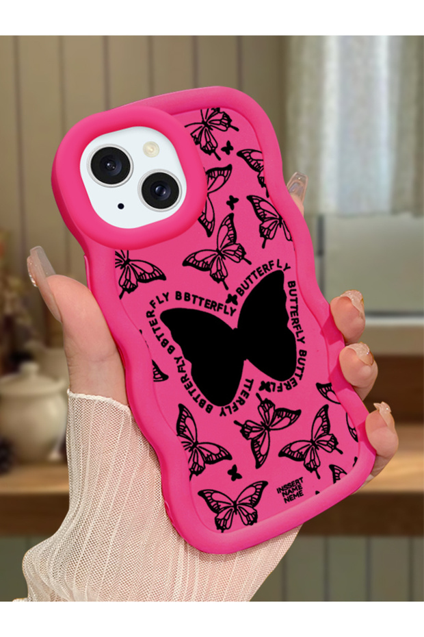 iPhone 14 Plus Compatible Shockproof Simple Red Silicone Phone Case Butterfly Pattern