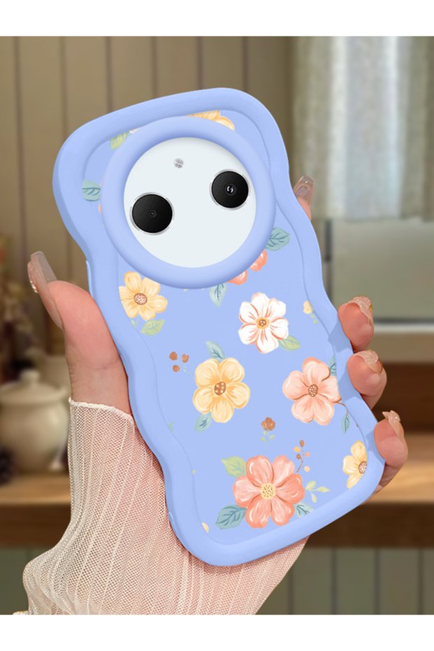 Redmi A3 Pro Compatible Shockproof Simple Blue Silicone Phone Case Flower Pattern