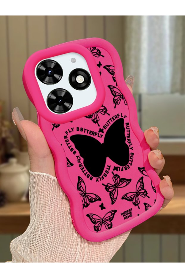 Tecno Spark 20C Compatible Shockproof Simple Red Silicone Phone Case Butterfly Pattern