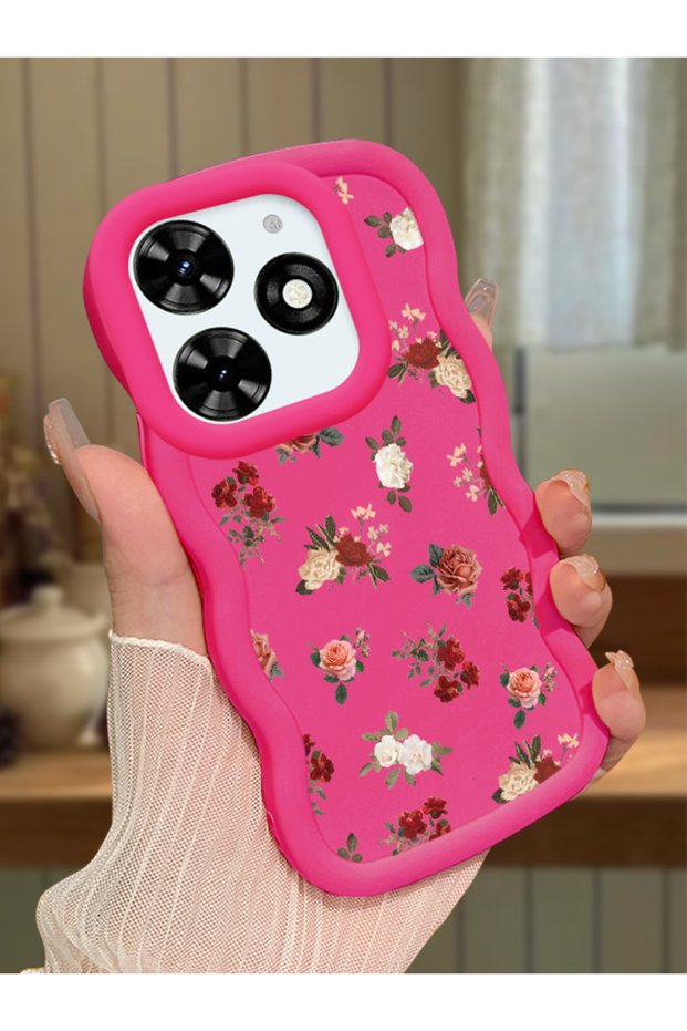 Tecno Spark 20C Compatible Shockproof Simple Red Silicone Phone Case Flower Pattern