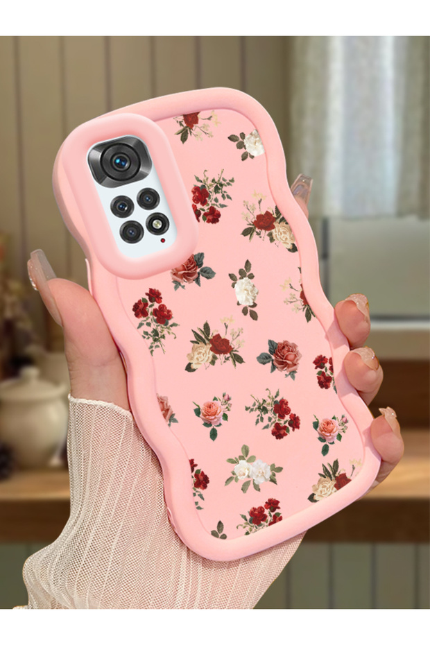 Redmi Note 11 Compatible Shockproof Simple Pink Silicone Phone Case Flower Pattern