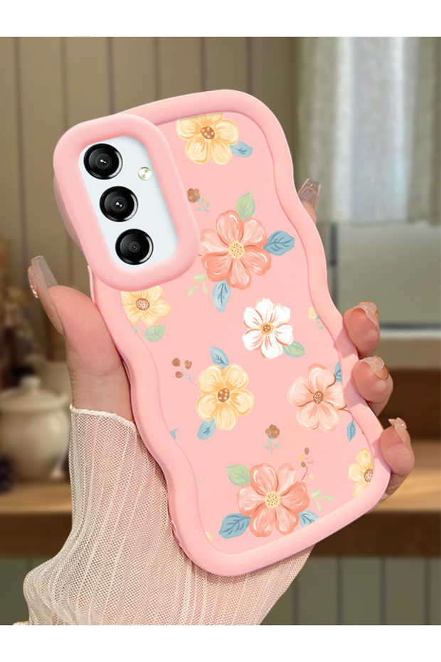 Samsung Galaxy A24 Compatible Shockproof Simple Pink Silicone Phone Case with Flower Pattern