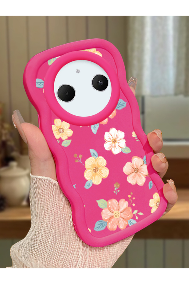 Redmi A3 Pro Compatible Shockproof Simple Red Silicone Phone Case Cover Flower Pattern
