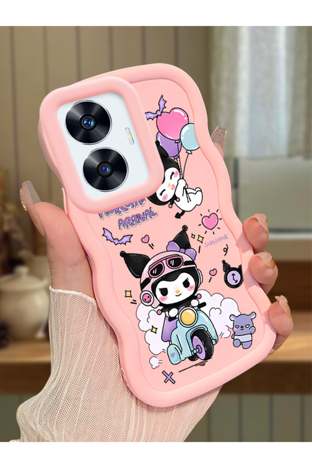 Realme C55 Compatible Shockproof Simple Pink Silicone Phone Case Kuromi Pattern
