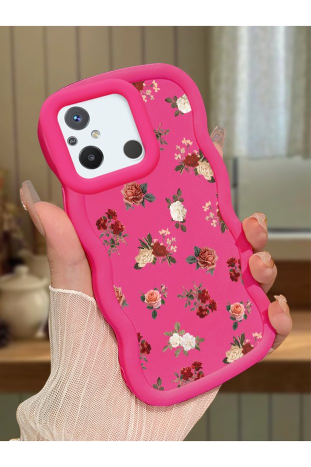 Redmi 12C Compatible Shockproof Simple Red Silicone Phone Case Cover Flower Pattern