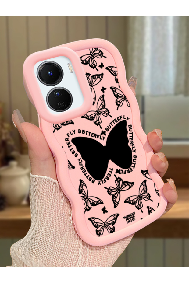 Vivo Y16 Compatible Shockproof Simple Pink Silicone Phone Case Butterfly Pattern