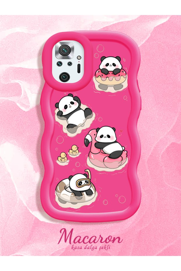 Simple Red Silicone Phone Case Panda Pattern Compatible with Xiaomi Redmi Note 10 Pro Shockproof