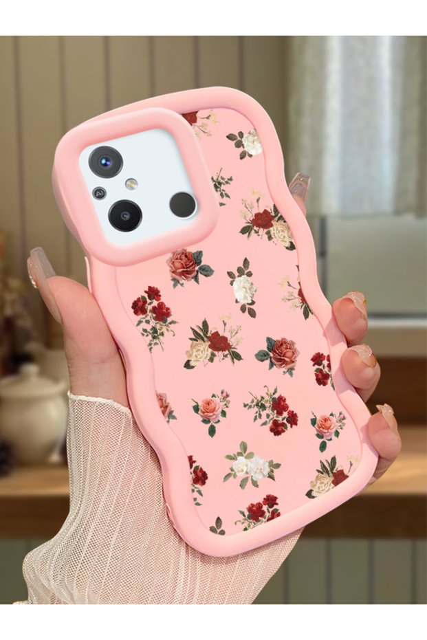 Redmi 11A Compatible Shockproof Simple Pink Silicone Phone Case Flower Pattern
