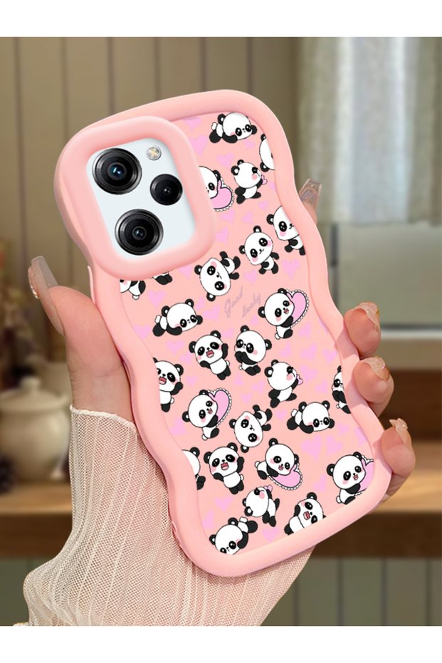 Poco X5 Pro 5g Compatible Shockproof Simple Pink Silicone Phone Case Panda Pattern