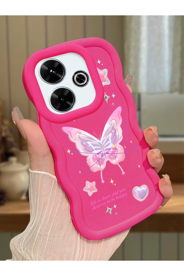 Poco M6 Compatible Shockproof Simple Red Silicone Phone Case Butterfly Pattern