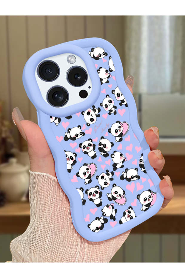 iPhone 16 Pro Compatible Shockproof Simple Blue Silicone Phone Case Panda Pattern