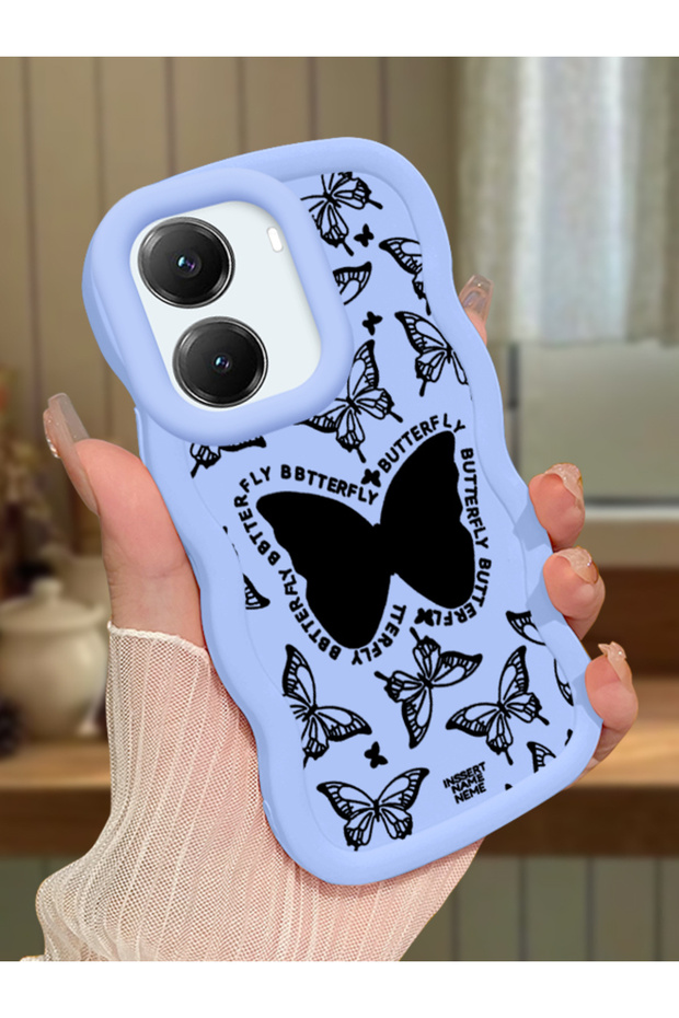 Poco X7 Pro Compatible Shockproof Simple Blue Silicone Phone Case Butterfly Pattern