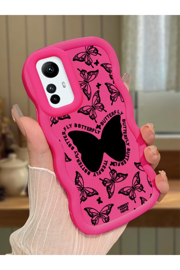 Redmi Note 12S Compatible Shockproof Simple Red Silicone Phone Case Butterfly Pattern