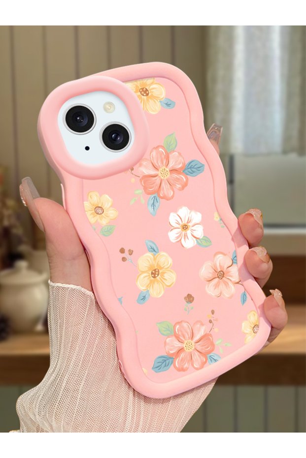 iPhone 15 Compatible Shockproof Simple Pink Silicone Phone Case Flower Pattern