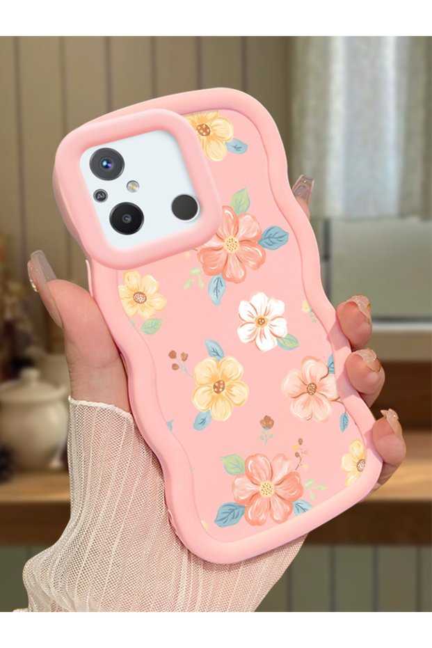Redmi 11A Compatible Shockproof Simple Pink Silicone Phone Case Flower Pattern