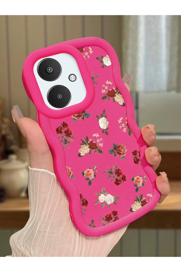 Redmi 13C Compatible Shockproof Simple Red Silicone Phone Case Cover Flower Pattern