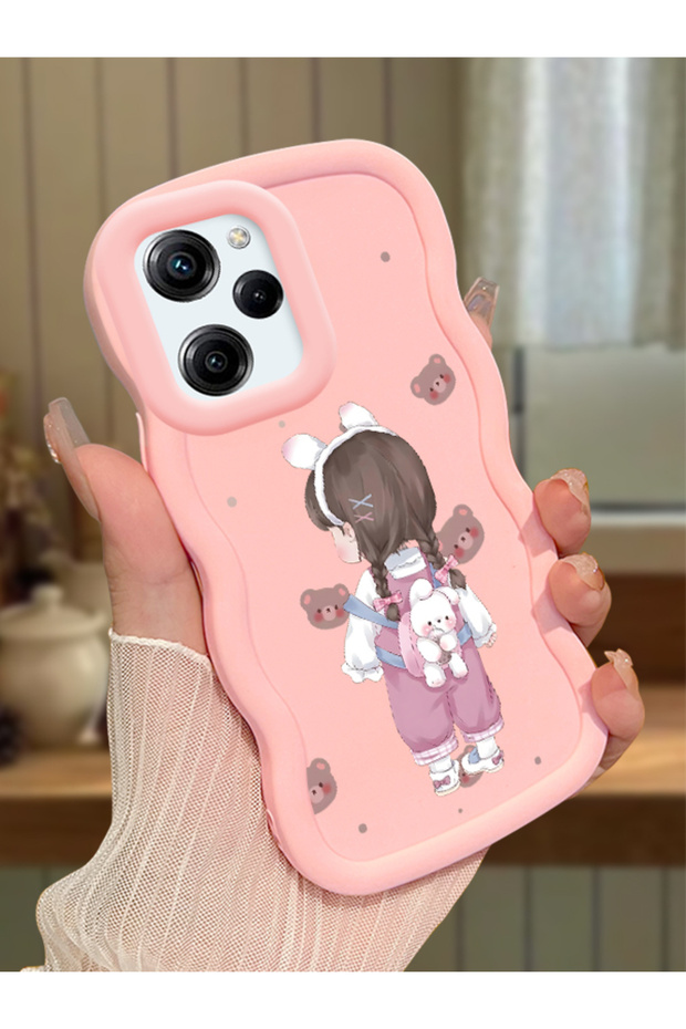 Poco X5 Pro 5g Compatible Shockproof Simple Pink Silicone Phone Case Girl Pattern