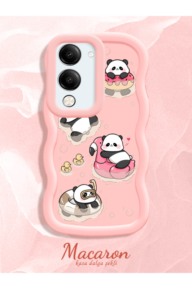 Simple Pink Silicone Phone Case Panda Pattern Compatible with Vivo Y19E Shockproof