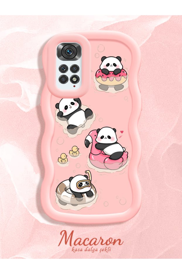 Simple Pink Silicone Phone Case Panda Pattern Compatible with Redmi Note 11 Shockproof