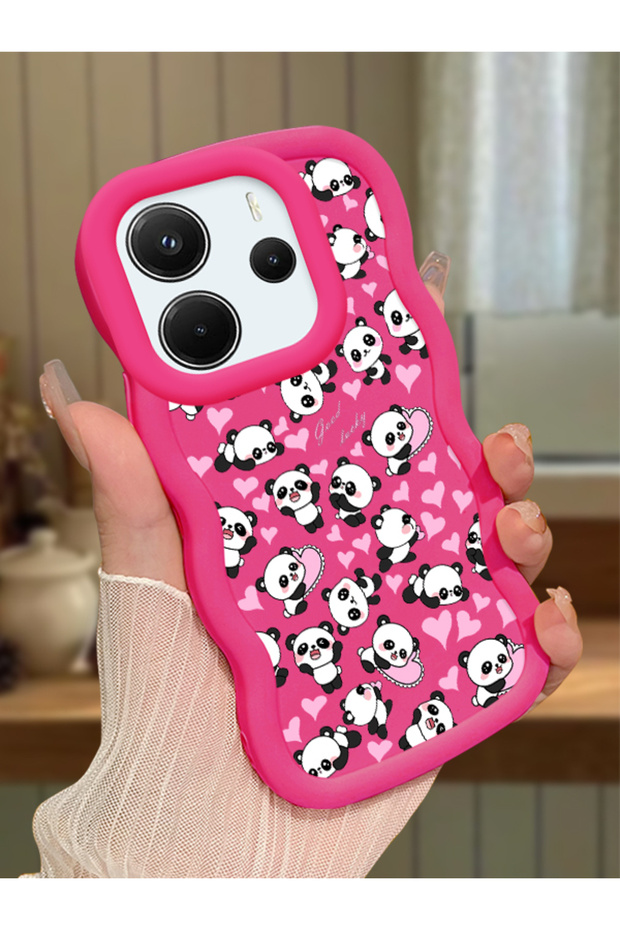 Redmi Note 14 4g Compatible Shockproof Simple Red Silicone Phone Case Panda Pattern