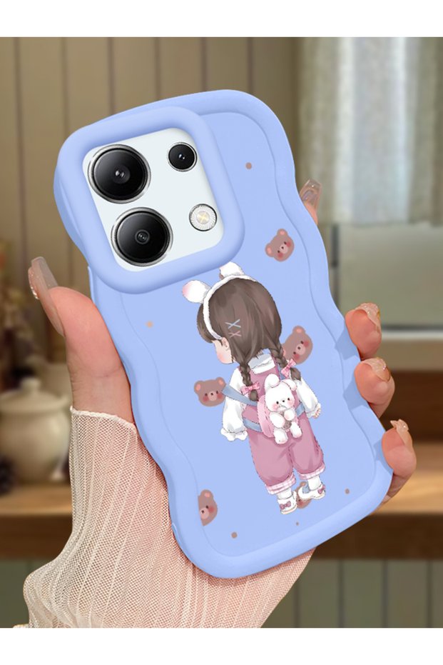 Redmi Note 13 4g Compatible Shockproof Simple Blue Silicone Phone Case Girl Pattern