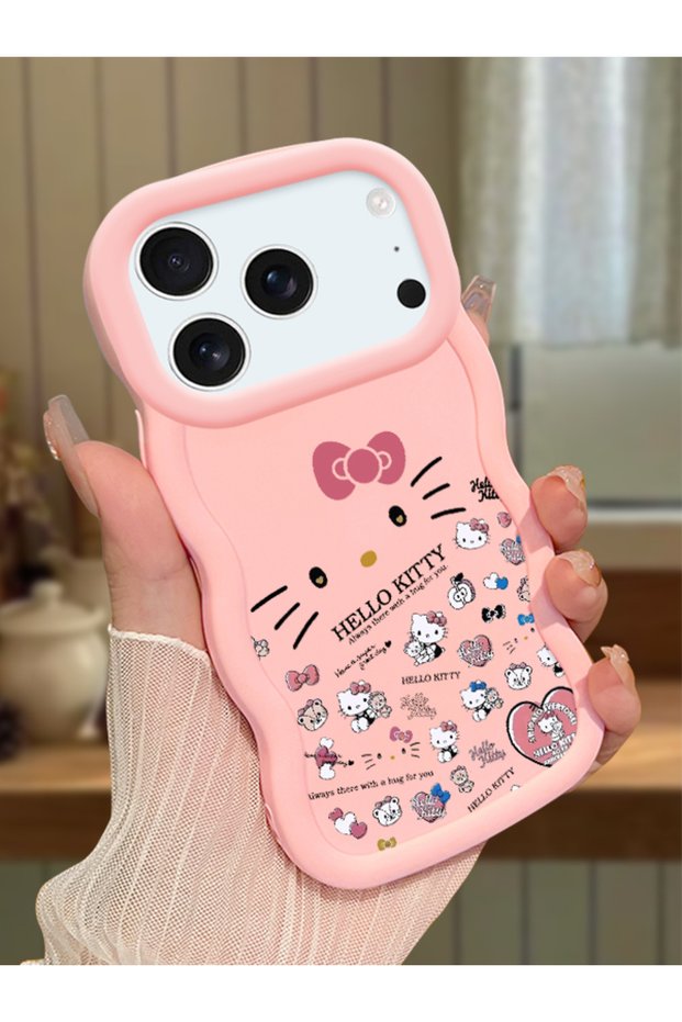 iPhone 17 Pro Max Compatible Shockproof Simple Pink Silicone Phone Case Hello Kitty Pattern