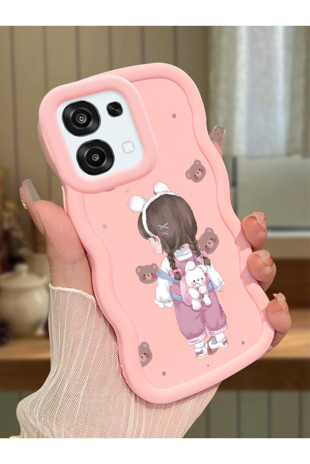 Oppo F31 5g Compatible Shockproof Simple Pink Silicone Phone Case Girl Pattern
