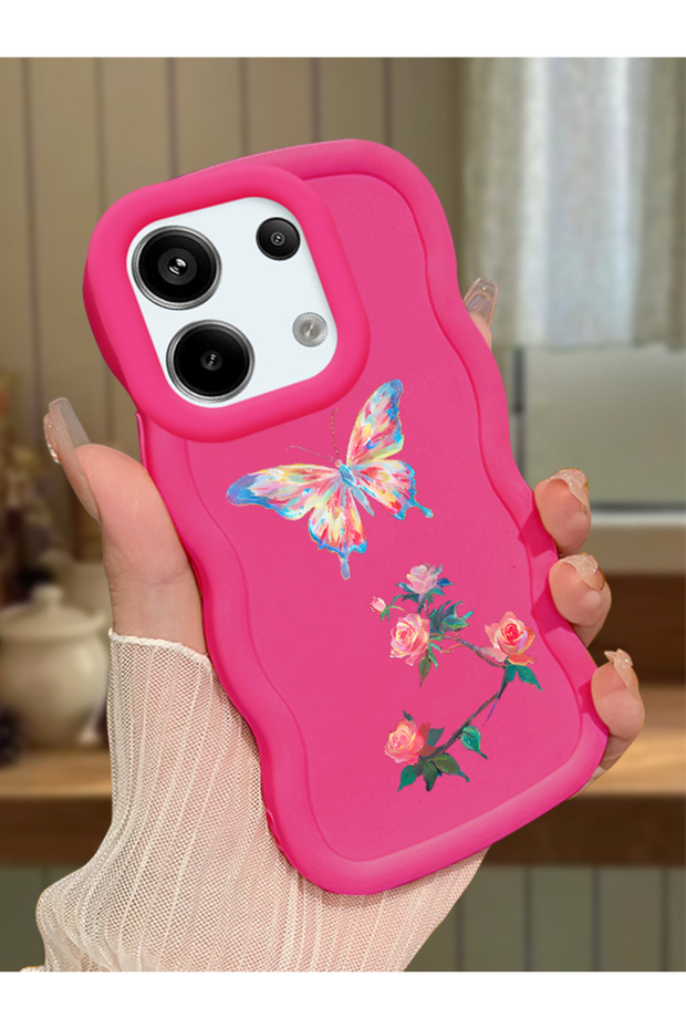 Redmi Note 13 Pro 5g Compatible Shockproof Simple Red Silicone Phone Case Butterfly Pattern