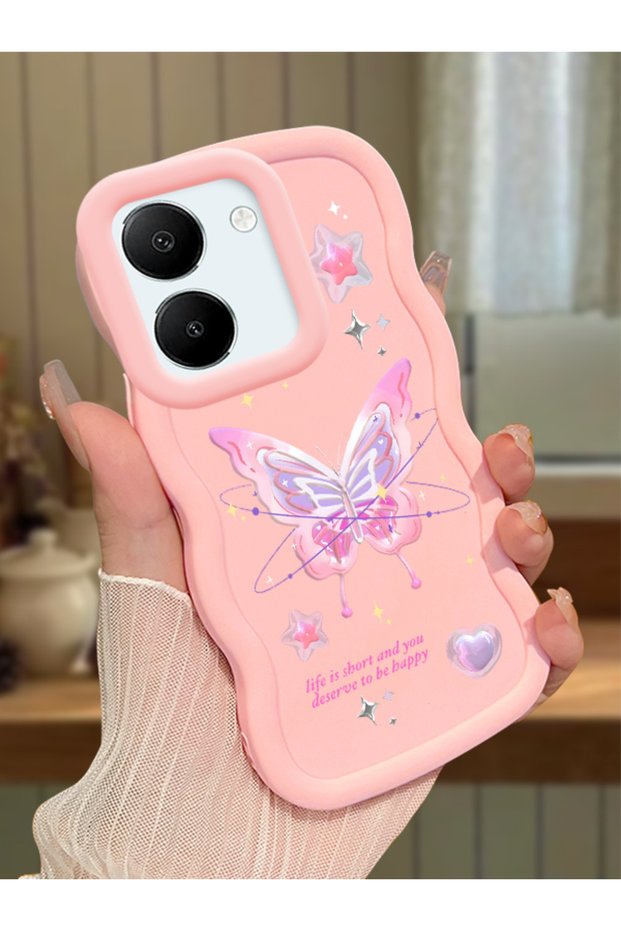 Vivo Y36 5g Compatible Shockproof Simple Pink Silicone Phone Case Butterfly Pattern