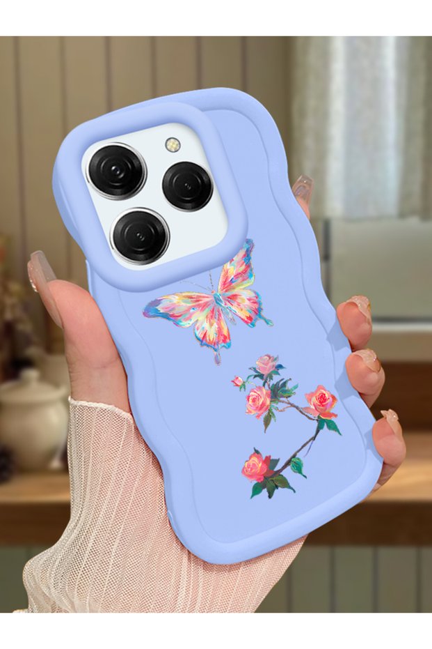 Tecno Spark 20 Pro Compatible Shockproof Simple Blue Silicone Phone Case Butterfly Pattern